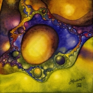 Fried Eggs. Watercolour on Aquabord 6x6" Collection the artist (c) Lianne Todd