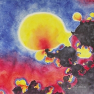 Turbulence & Bubbles. Watercolour on Gessoed Paper. 20x20".$650.00, framed. Artist Lianne Todd.