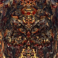 Feast. Digital Fractal Art printed on metal, single edition print. 24x24". Artist Lianne Todd. Private collection.